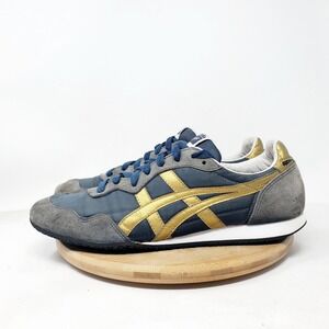 Onitsuka Tiger Shoes Mens 8 Serrano Grey Blue Gold Retro Minimalist Sneaker